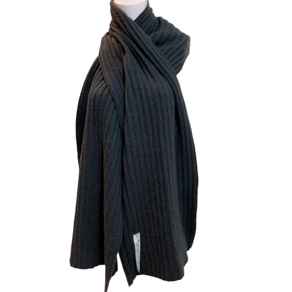 Men's Grey Ribbed Cashmere Hemp Wool Scarf 74